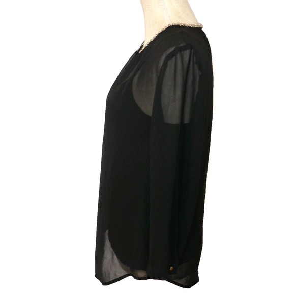 Liz Claiborne 3/4-Sleeve Embellished V- Neck Black Sheer Blouse and slip Size S - Picture 15 of 16
